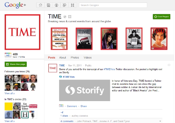Time Time Magazine's Google + Page