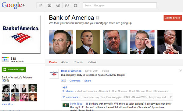 Bank of America Bank of America Googlee+ Page screenshot