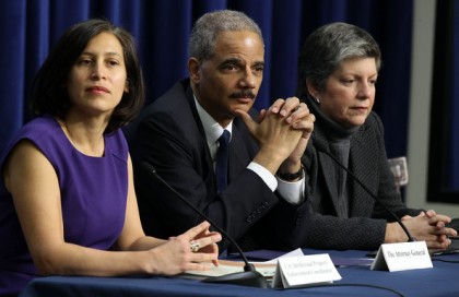 Victoria Espinel with Attorney General Holder and Homeland Security Chief Napolitano