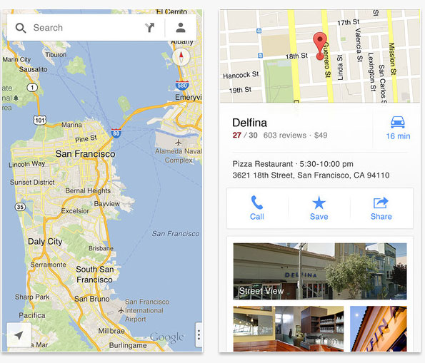 Google Maps app for iPhone screenshot.