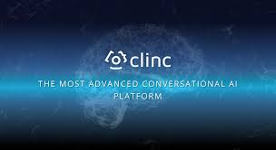 Clinc Logo with backdrop of brain in blue sea