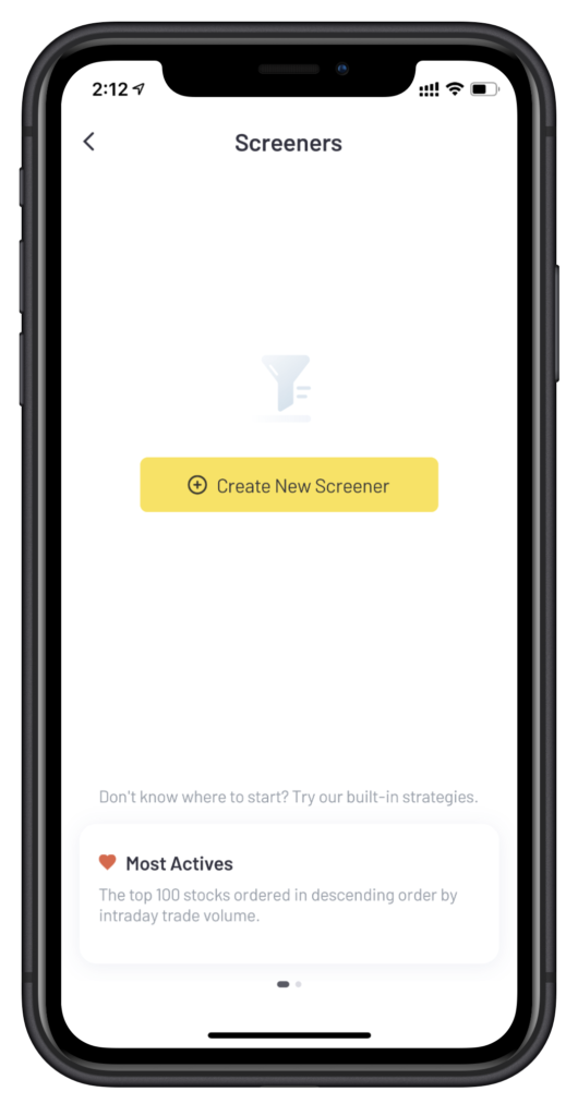 TradeUP offers Screeners to app investors